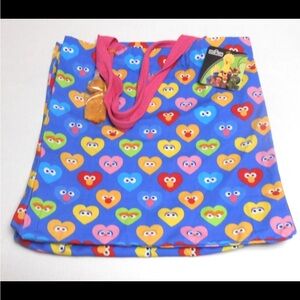 Sesame Street Blue Tote Bag with Colorful Heart Pattern